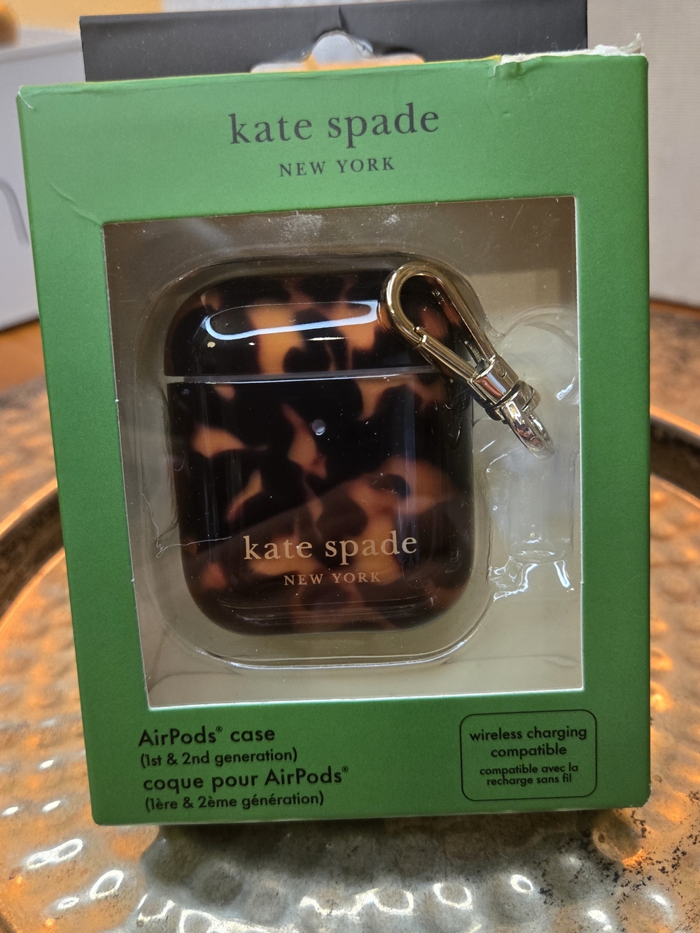 kate spade Tortoiseshell AirPods Case with Gold Clip - Brown New